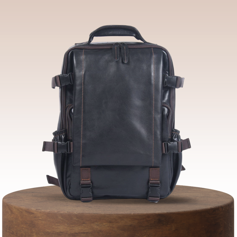Griffin Black Leather Backpack